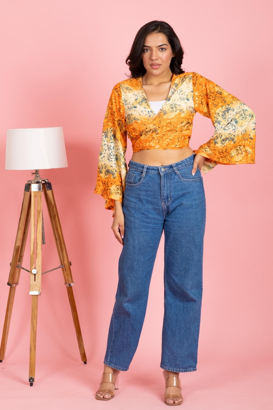 Indian Vintage Silk Dress, Women Dress Silk Crop Top / Shirts, Tops for