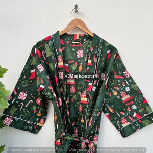 Kimono Robe,Christmas print 100% Cotton kimono, Indian Kimono Robe,Soft and comfortable,Night wear kimono, Bath robes, Beach wear kimono,