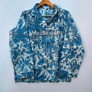 Blue Floral Cotton Pajama Set, Women's Nightwear