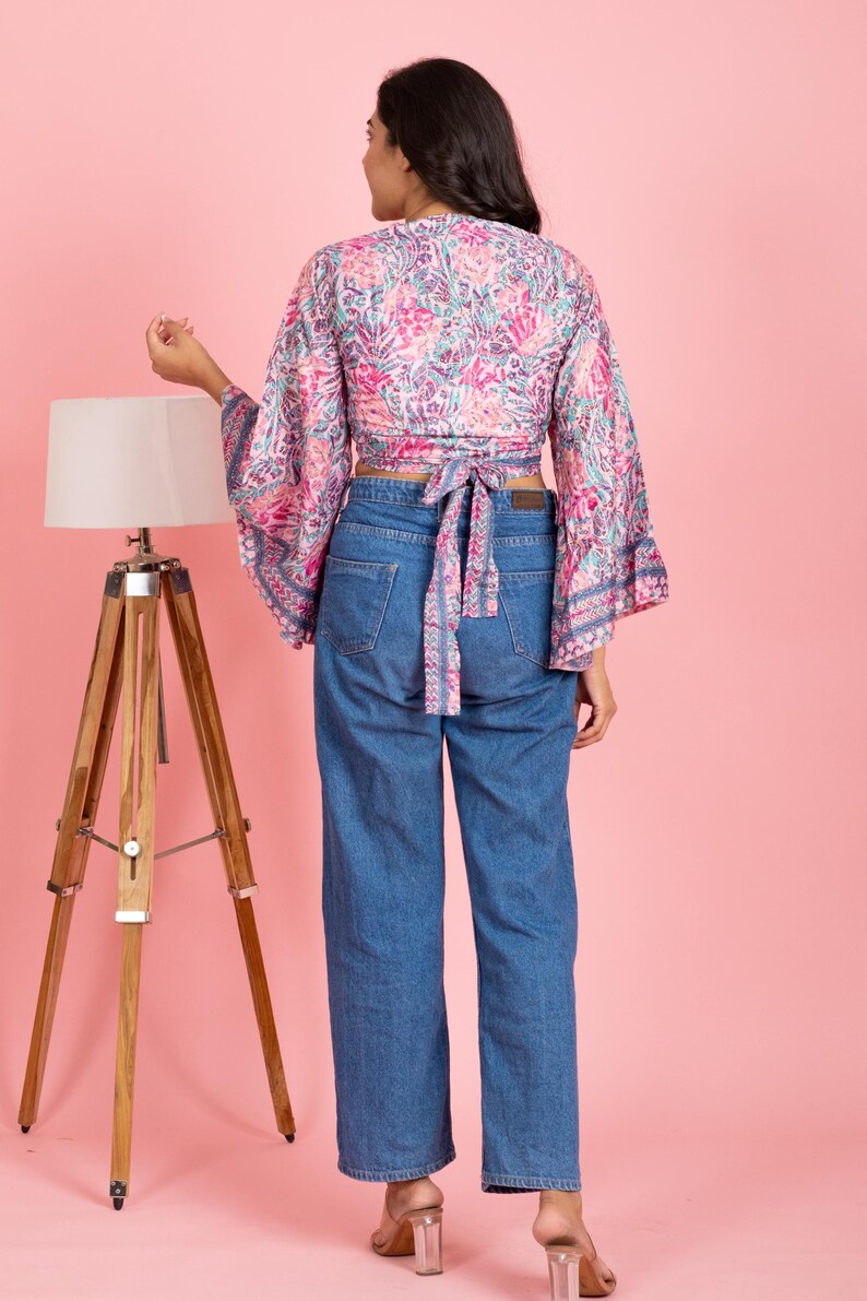 Silk Tie Top, Beach Wear Silk Crop Top, Gift for Her, Pure Silk Wrap