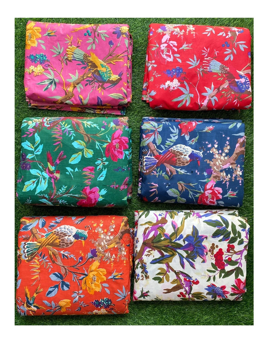 Bird Print Fabric 100 Cotton Fabric Plant Dyed, Sustainable