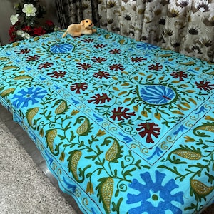 Embroidery Bedsheet/Indian Suzani Blanket/Handmade Floral Bedsheet/Cotton Bedspread/Home Decor/Suzani Wall Hanging/Bohemian Suzani