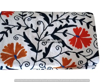 Handmade Suzani Cotton Bedspread, Embroidered Floral Bedcover