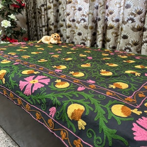 Uzbekistan Cotton Suzani Throw, Blanket, Hand Embroidery, Bedsheet, Bedspread Suzani Embroidery, Suzani Wall Hanging, Uzbek Suzani, Bed