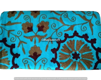 Cotton Suzani Throw Blanket, Hand Embroidery Bedsheet, Uzbek Decor
