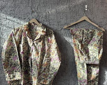 Block Print Cotton Pajama Set: Boho Loungewear with Pouch