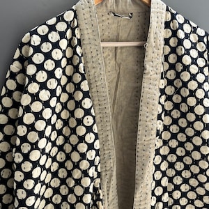 Handmade Floral Kantha Quilted Jacket: Cotton Robe, Indian Design
