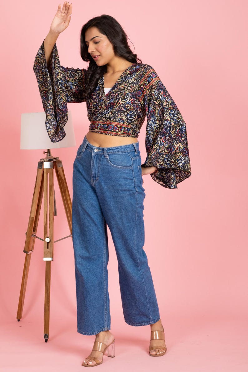 Silk Crop Top / Shirts, Tops for Women, Gifts for Her, Flared Sleeves