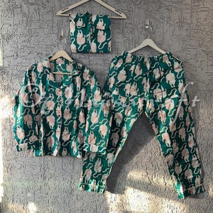 Pigiama indiano, pigiama in 100% cotone con stampa a blocchi, pigiama da notte, pigiama da damigella d&#39;onore, pigiama da donna, pantaloni in cotone, camicia, abito estivo