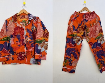 Floral Print Cotton Pajama Set, Indian Night Wear