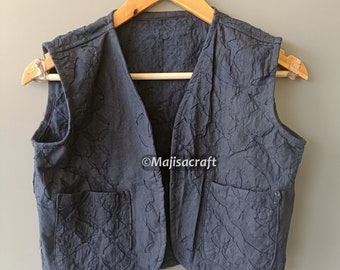 Gilet patchwork in cotone fatto a mano, giacca senza maniche ricamata