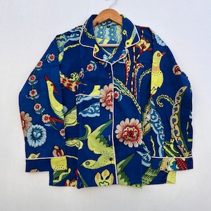 Bird Print Cotton Pajama Set, Ladies Loungewear