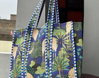 Handgemachte gesteppte Baumwolltasche, bedruckte Markttasche