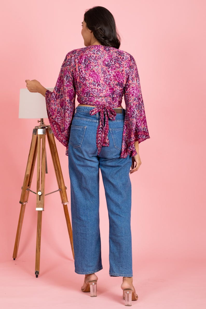 Silk Crop Top / Shirts, Tops for Women, Gifts for Her, Flared Sleeves