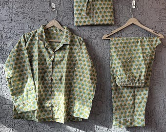 Jaipur's Hand Block Print Cotton Pajama Set: Grey Summer Nightwear