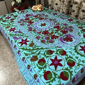 Hand Embroidered Suzani Quilt, Colourful Suzani Bedcover, Decorative Suzani Wall Tapestry, Gift For Her