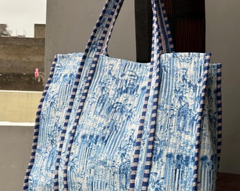 Handmade Quilted Cotton Tote Bag, Boho Shopper