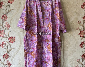 Floral Cotton Kimono Robe, Indian Print Loungewear