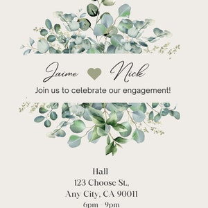 Organic, Soft greenery Engagement Invite