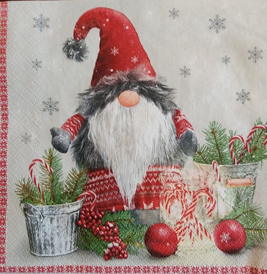 Decoupage Paper Napkins scandinavian Christmas Gnome Paper Napkins