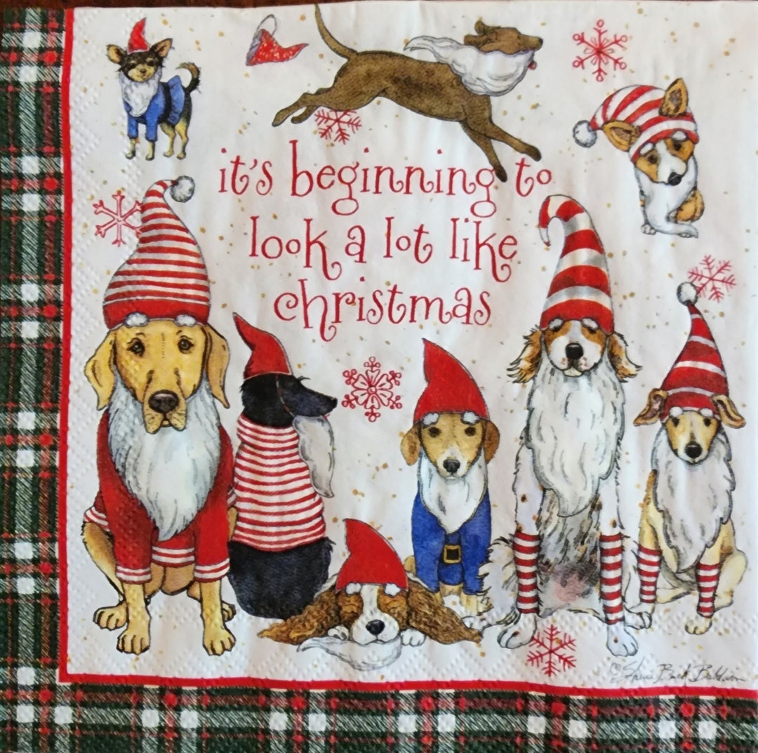 Decoupage Paper Napkins christmas Gnome Dogs Paper Napkins, Great for Decoupage, Scrapbooking
