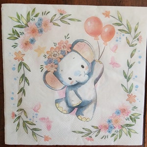 Decoupage Paper Napkins *Baby Elephant* Paper Napkins, Great for Decoupage, Scrapbooking, Paper Crafts *2 Napkin Set*