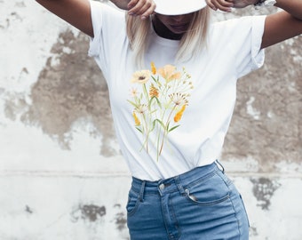Women's clothing, Wild Flowers Shirt|Floral Women's Tee|Botanical T-shirt|Nature Inspired Gift|Valentine's Day Special|Unique Design|