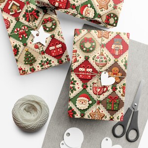 Giftwrap - Wrapping Paper - Patchwork - Diamond - 3D Paper Style - Festive Christmas Theme V1