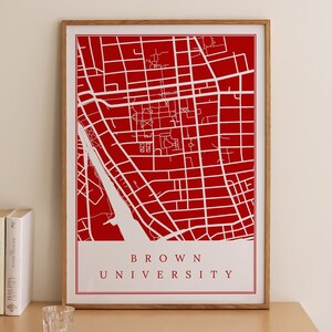 Impresión de mapas de la Universidad de Brown, Brown College, mapa del campus de Brown, cartel del mapa de calles de Providence RI, regalo para graduados universitarios Descarga digital