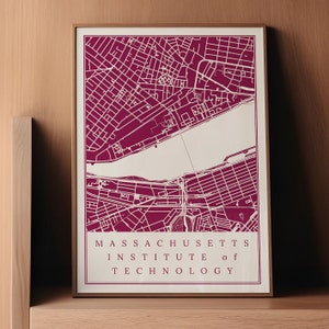 MIT campus map print, Massachusetts Institute of Technology, Cambridge MA, Custom map printable, Gift for college graduate Digital download