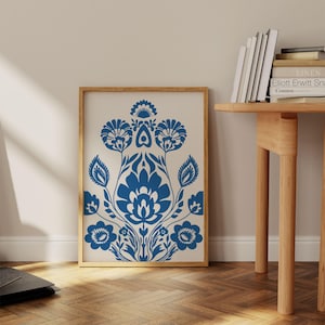 Moderne Folk Art Prints, Dark Academia Wandkunst, Schlafzimmer Drucke, Polnische Volkskunst, Wohnzimmer Wohnkultur, Blumen Wandkunst, Digital Art Print