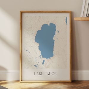Póster del mapa del lago Tahoe, impresión del mapa del lago Tahoe CA, idea de regalo náutico, cualquier mapa del lago, decoración de la casa del lago, arte de la pared del lago Tahoe, mapa imprimible