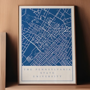 Impression de carte du campus de Penn State, cadeau de l'université d'État de Pensylvanie, plan des rues du State College en Pennsylvanie, cadeau pour diplômé universitaire, téléchargement numérique