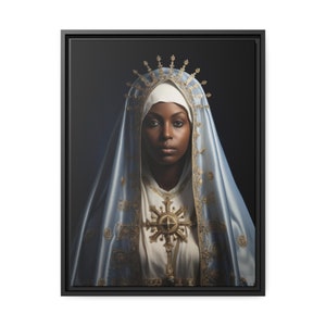 Our Lady of Kibeho Kunstdruck auf Leinwand, schwarzer Kiefernholzrahmen, fertig zum Aufhängen