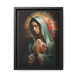 Our Lady of Guadalupe - La Virgen de Guadalupe - Nuestra Señora de Guadalupe - Matte Canvas Art Print, Black Pinewood Frame, Ready To Hang
