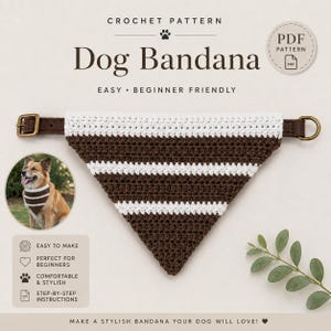 Modello per bandana per cani all'uncinetto, semplici righe, da infilare sul collare, facile per principianti (PDF)