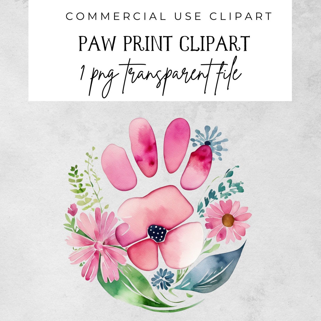 Watercolor Floral Paw Print Clipart Dog Paw Print Flowers Etsy