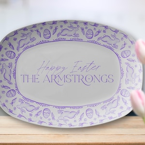 Easter personalized Platter, Toile chinoiserie Plate, Personalized Platter, Easter Farmhouse Hostess Gift Idea, Serveware Gift, Bunny Tray
