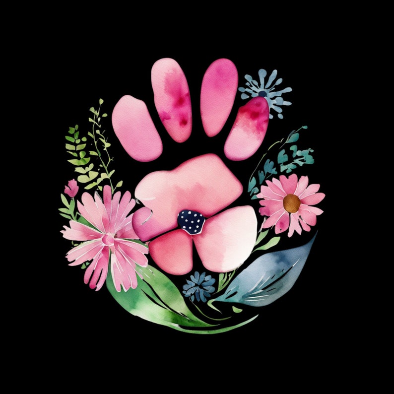 Watercolor Floral Paw Print Clipart Dog Paw Print Flowers Etsy