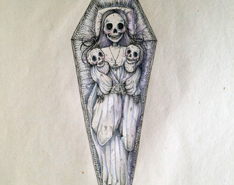 Originele tekening "HAPPY COFFIN FAMILY"