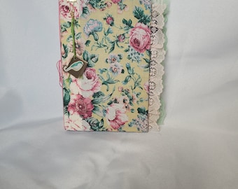 Junk Journal Handcrafted Hardcover Fabric Memory Keeper One of a Kind Journal Floral Fabric Book Diary