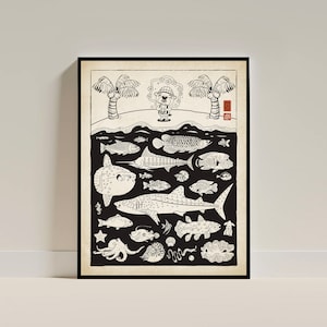 Criaturas oceánicas de Animal Crossing, New Horizons // Impresión de arte de estilo japonés