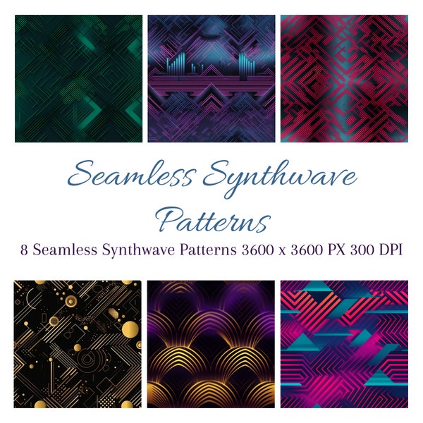 8 Synthwave Digital download seamless pattern 3600 x 3600 px 300dpi png