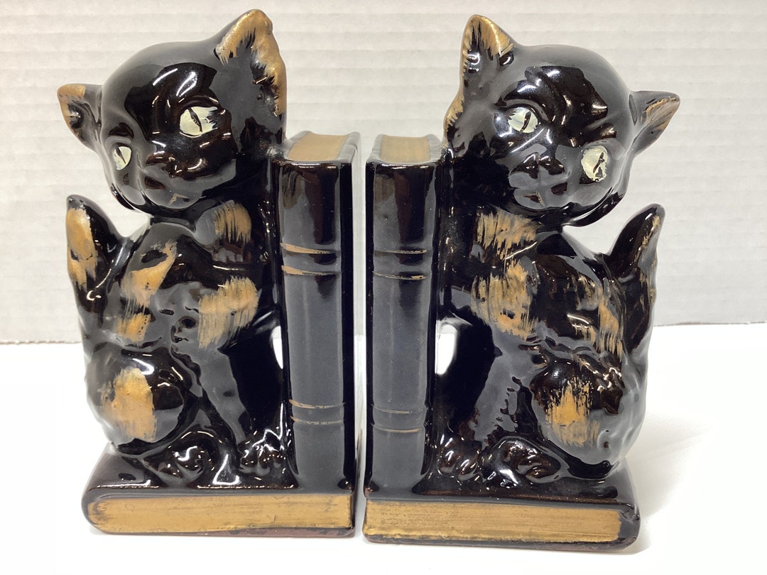 BLACK CAT BOOKENDS Etsy