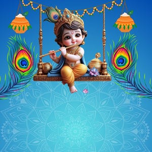 Krishna Janmashtami Digital Invitation | Hindu Festival E-Card | Printable Temple Theme Invite