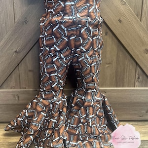 2 Piece Football Bell Bottoms Pants Set, Baby Bell Bottoms/ Toddler Fall Football Bell Bottoms/Baby Girl Bell Bottoms and Bow Set