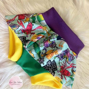 Mardi Gras Skort/Baby Girl Mardi Gras Skirt/Mardi Gras High Waisted Mardi Gras Bummies/Mardi Gras Bow