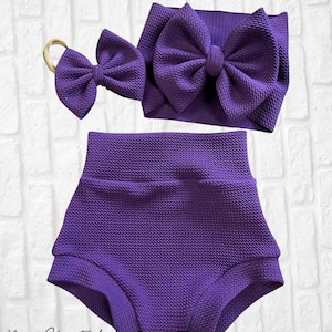 Purple Bummies and Bow/Girls Purple Bummies/Baby Girl Shorts/Newborn Girl Bummie Set/Toddler Girl Bummie Set/Purple Baby Bummie/Purple Bow
