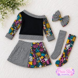 Baby Girl Halloween Patchwork Outfit Set, Spooky Cute Skirt Crop Top Set, Boutique Fall Outfit