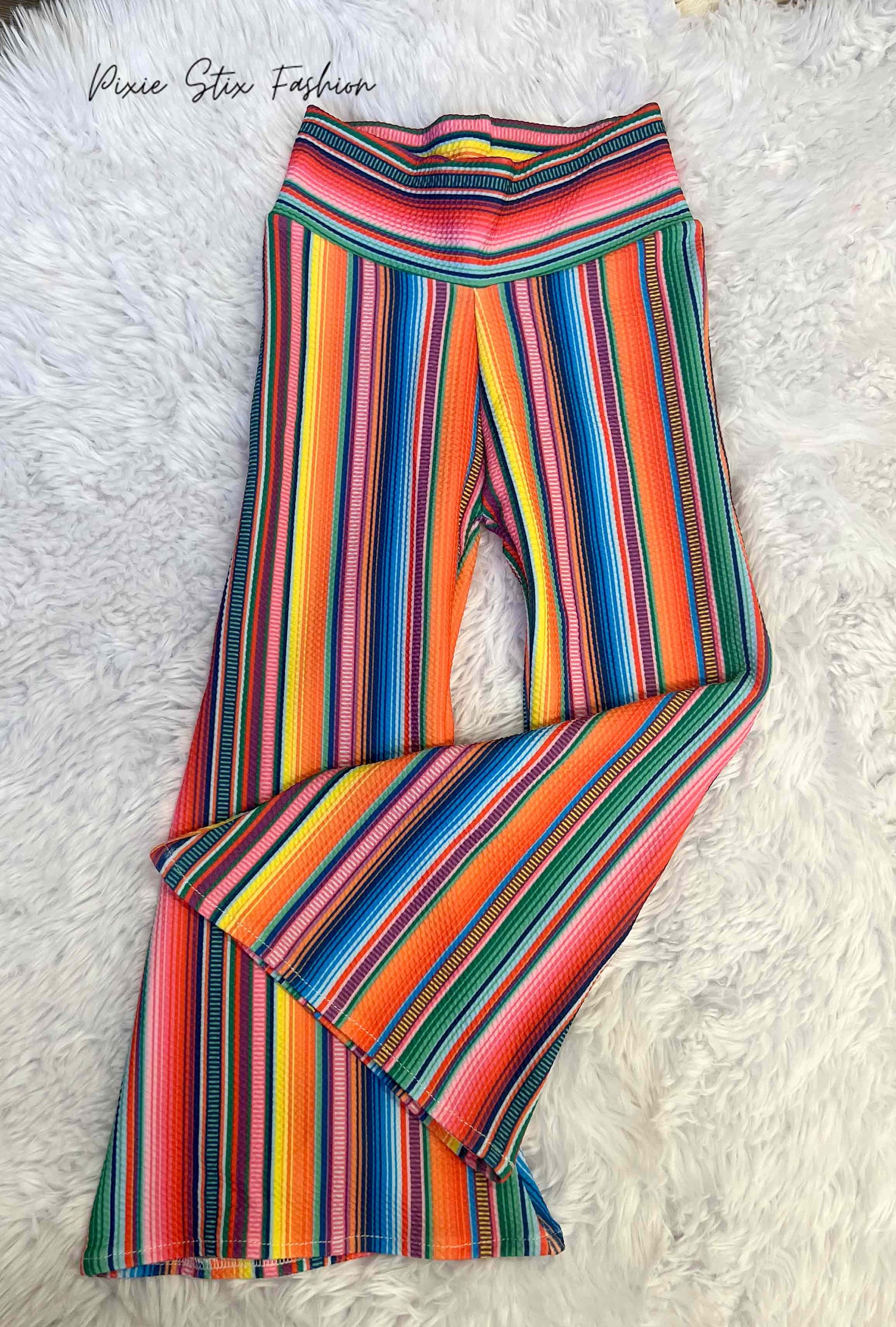 Rainbow Pants Striped Hippie Festival Yoga Straight Leg Pockets Comfy  Cotton